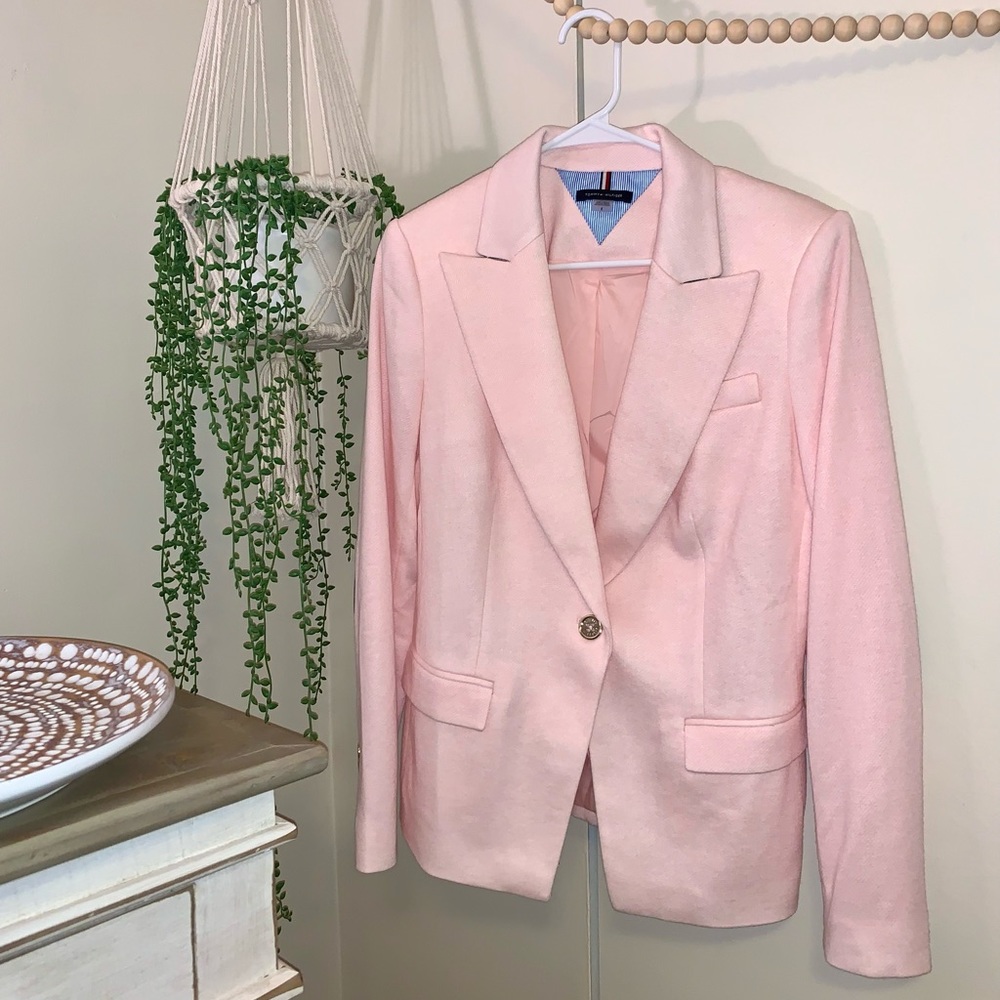 Tommy Hilfiger Pink Navy Knit Peak Lapel Blazer